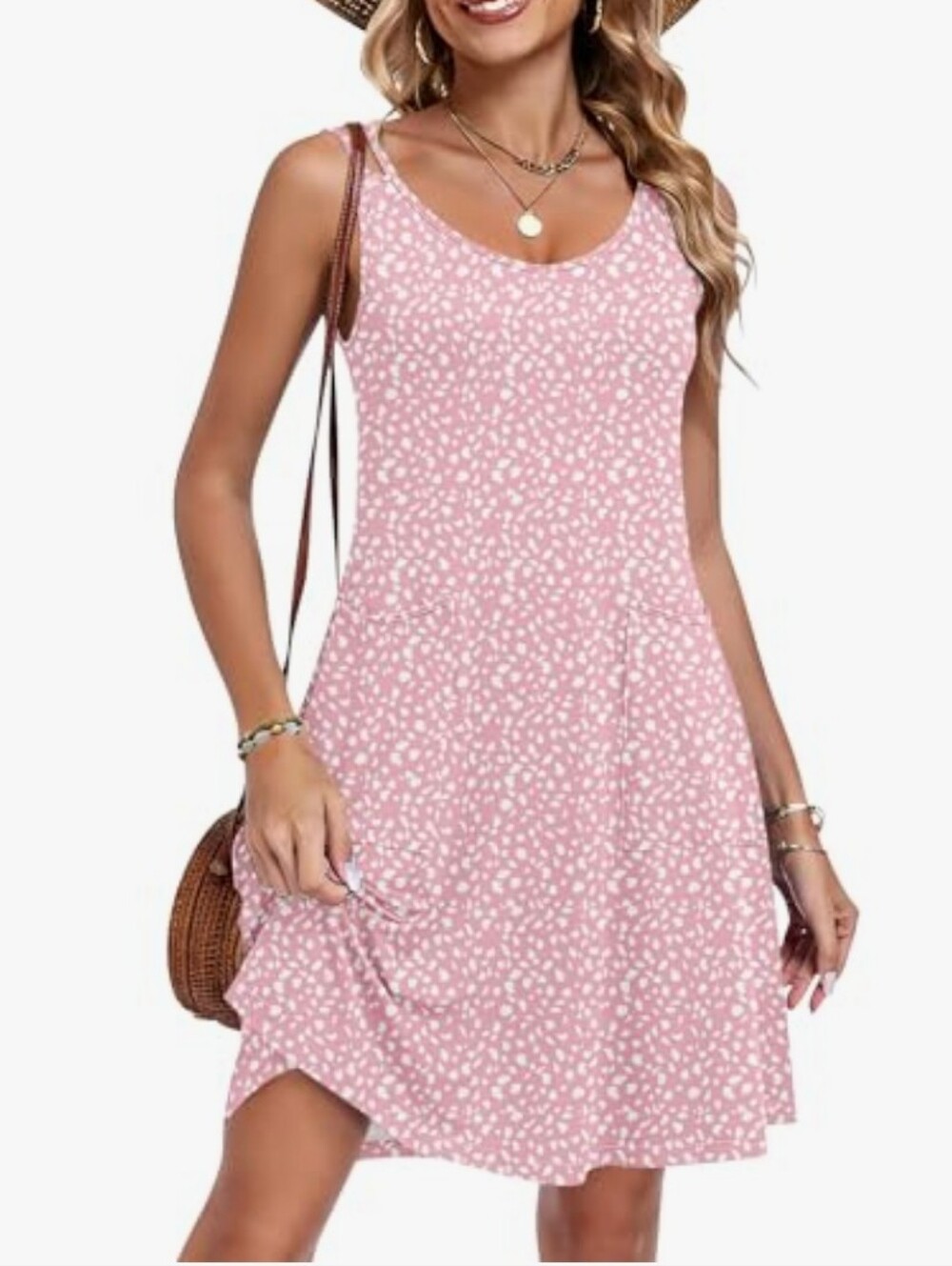 NWT Auselily Summer Pink Dot Mini Dress Size Medium